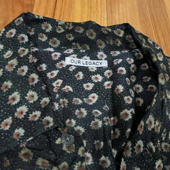 Our Legacy Box Shirt Short Sleeve Silk Blend Dark Flower Print Size 52 XL Floral - Picture 3 of 10